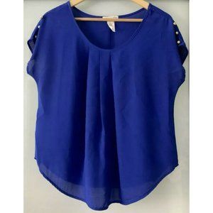 AGACI Women’s Flowy Top Chiffon Blue Blouse Medium #A71